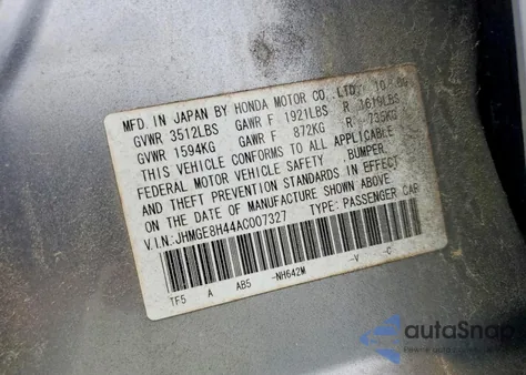 2010 Honda Fit Sport из США, поврежденный, VIN JHMGE8H44AC007327